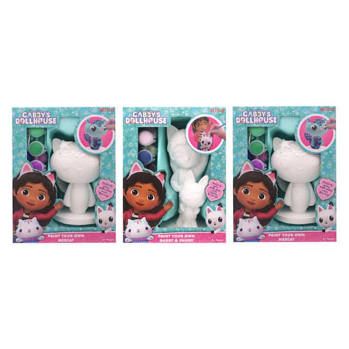 3PK Gabbys Dollhouse Paint Your Own Character Assorted Kids Art Craft 3y+