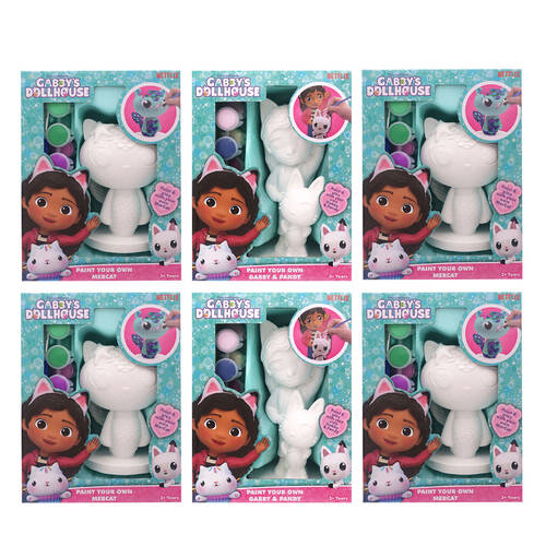 6PK Gabbys Dollhouse Paint Your Own Character Assorted Kids Art Craft 3y+