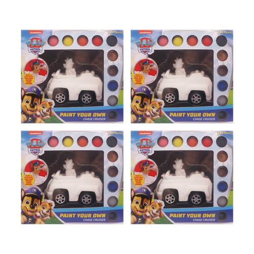 4PK Paw Patrol Paint Your Own Chase Cruiser Plaster Figurine Kids Craft Set 3y+