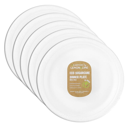 5PK 25PK Lemon & Lime Eco 26cm Sugarcane Dinner Plate - White