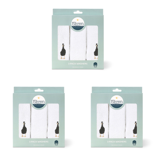 3x 3pc Little Haven Cotton Hooded Washers Goose 25.5cm 