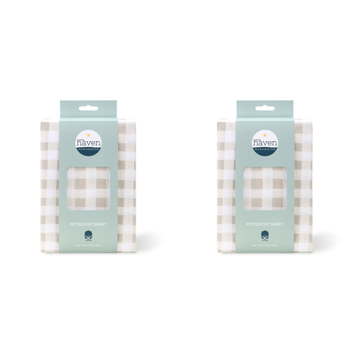 2PK Little Haven Cot Fitted Natural Check Baby Bedding Sheet 135cm