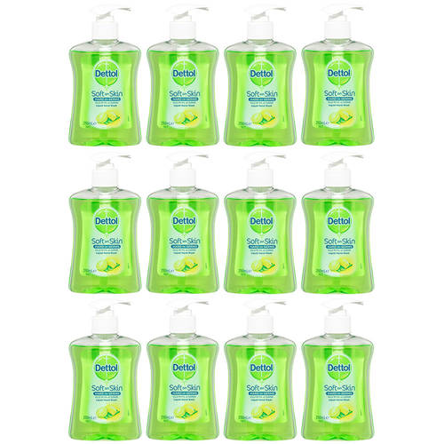 12x Dettol 250ml Liquid Soft on Skin Lemon & Lime Hand Wash Pump