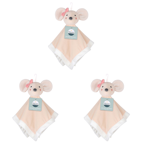 3PK Little Haven Security Mouse Baby Wrap Blanket 32cm 0M+