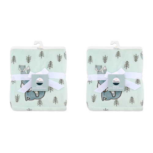 2PK Little Haven Applique Fox Gentle Baby Blanket 101cm