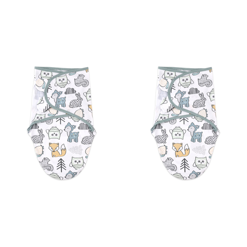 2PK Little Haven Cotton Hooded Swaddle Woodland Soft Baby Wrap 0M+