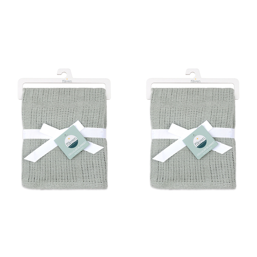 2PK Little Haven Cellular Sage Foliage Baby Blanket 90cm
