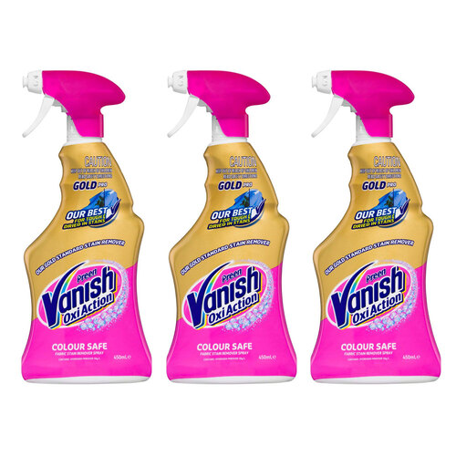3PK Vanish Preen 450ml Oxi Action Gold Colour Safe Ultra Power Stain Remover
