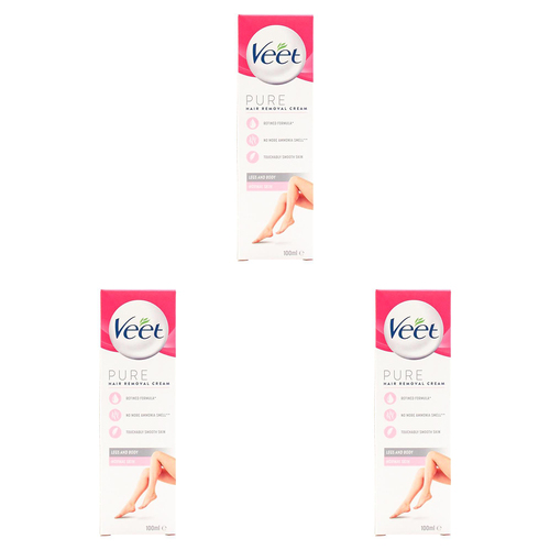 3PK Veet 100ml Pure Hair Removal Cream Legs & Body For Normal Skin