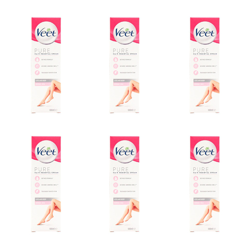 6PK Veet 100ml Pure Hair Removal Cream Legs & Body For Normal Skin