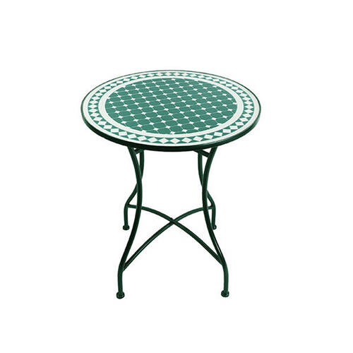  Coated Steel Mosaic Table Outdoor Furniture 71x60cm Green & White