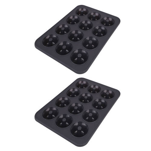 2PK Daily Bake Silicone 12-Cup Mini Doughnut Pan 32.5x24.5cm - Charcoal