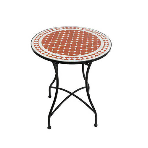  Coated Steel Mosaic Table Outdoor Furniture 71x60cm Terracotta & White