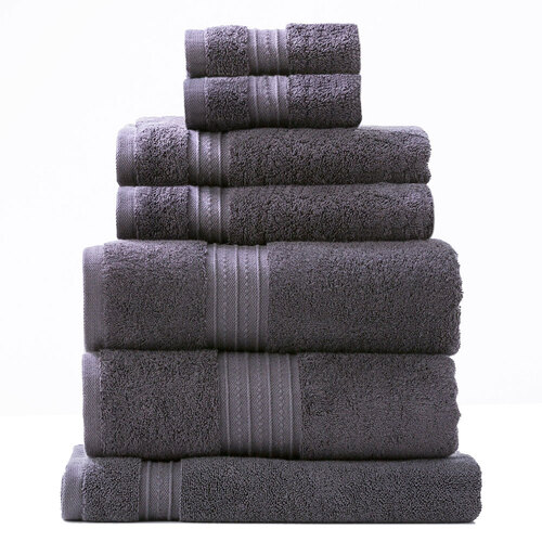 7pc Renee Taylor Towel Set Brentwood 650 GSM Low Twist Cotton Carbon