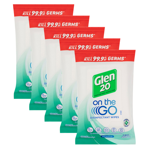 5PK Glen 20 On The Go Disinfectant 15 Wipes Eucalyptus