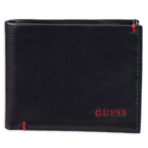 Guess Julian Double Billfold Leather Wallet Black/Red