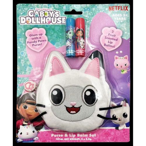 Gabbys Dollhouse Lip Balm Kids Fruit Scented w/ Purse 5y+