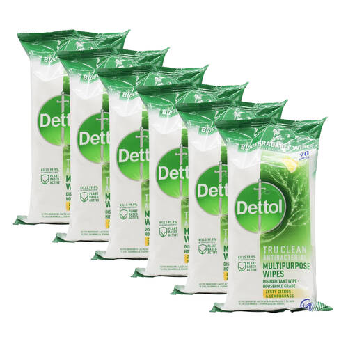 6x 90pc Dettol Multipurpose Antibacterial Wipes Zesty Citrus & Lemongrass