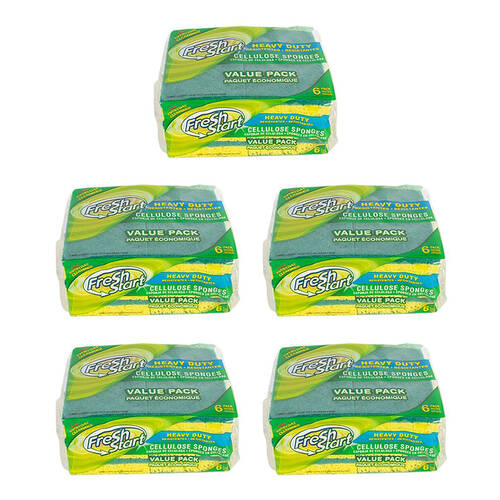5x 6pc Fresh Start Heavy Duty Cellulose Dishwashing Sponge Scour Pad Value Pack