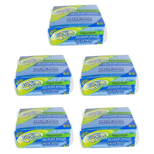 5x 6pc Fresh Start Non-Scratch Dishwashing Sponge Scour Pads Value Pack Blue