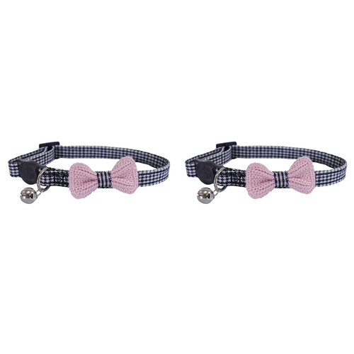 2x Rosewood Designer Bow Dogtooth Adjustable Cat Collar - Pink