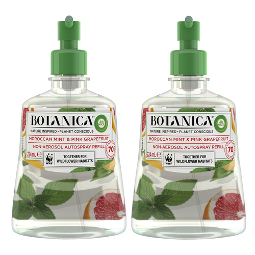 2PK Air Wick Botanica Autospray Refill For Air Freshener Moroccan Mint & Grapefruit 224ml