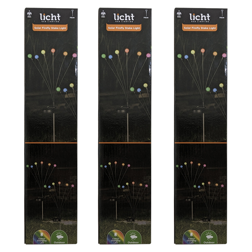 3x Licht Solar Firefly Stake Lights Warm White LED 70cm