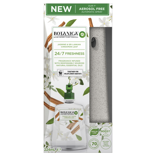 Air Wick Botanica Automatic Spray Air Freshener Jasmine & Sri Lankan Cinnamon Leaf 224ml