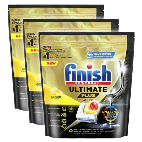 3PK 56pc Finish Powerball Ultimate Plus All In 1 Dishwashing Tablets Lemon Sparkle