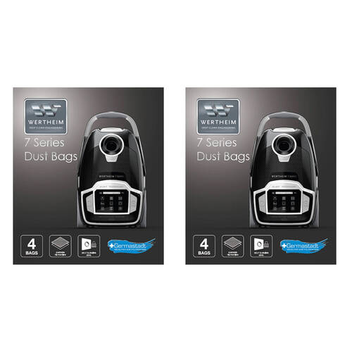 2x 4pc Wertheim 7 Series Vacuum Bags for Enhanced Cleaning Performance Blue