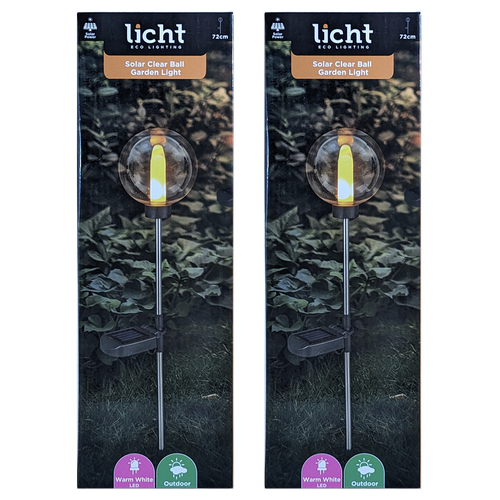 2x Licht Eco Lighting Solar Clear Ball Light Warm White LED 72cm