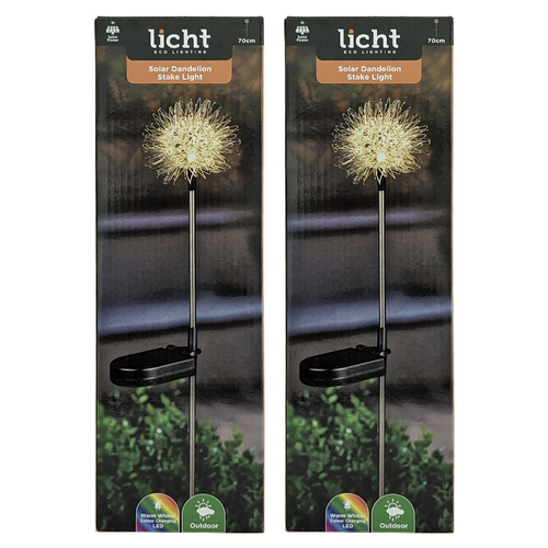 2x Licht Eco Lighting Solar Dandelion Stake Light Colour Changing Warm White LED 70cm