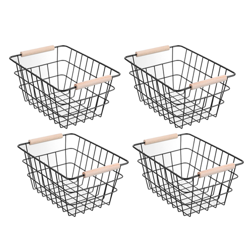 4PK Boxsweden Toska 24.5x18.5cm Wire Basket Storage w/ Beech Handle - Assorted