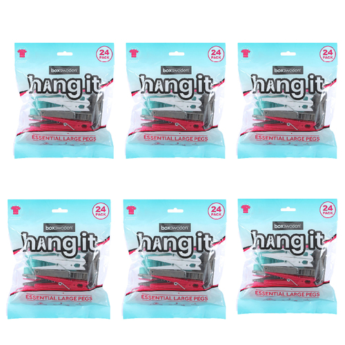 6x 24PK Boxsweden Hangit Essential Clothes Pegs Large