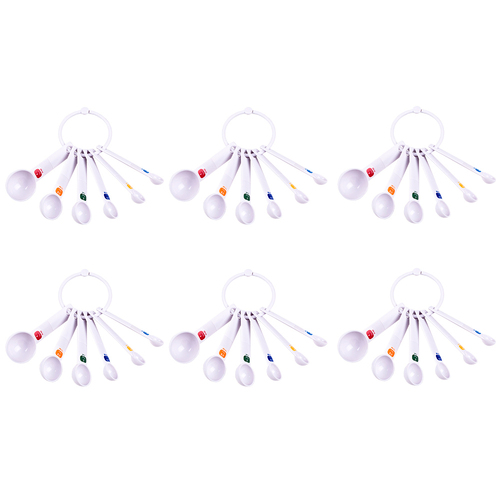 6x 6pc Appetito Plastic Measure Spoons Home Kitchen Cooking White