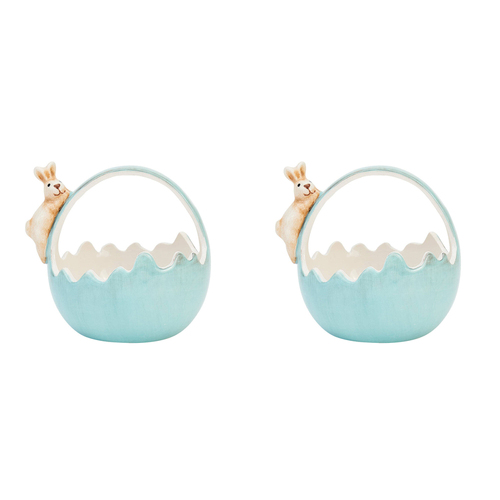 2PK Annabel Trends Ceramic Bunny Basket Large 11.5cm Blue