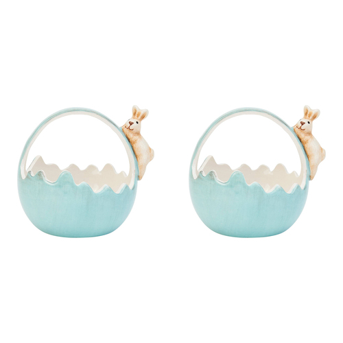 2PK Annabel Trends Ceramic Bunny Basket Small 8.5cm Blue
