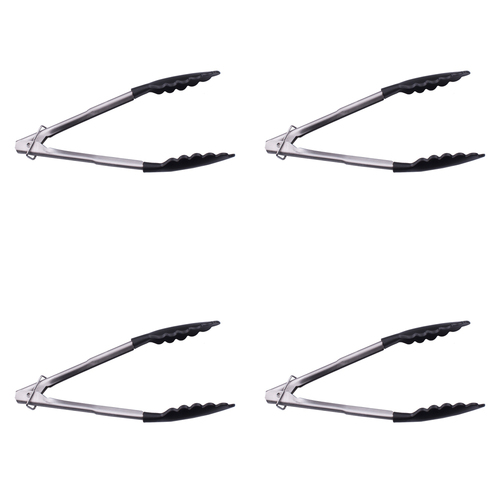 4PK Appetito Stainless Steel Tongs w/ Nylon Head 24cm Black