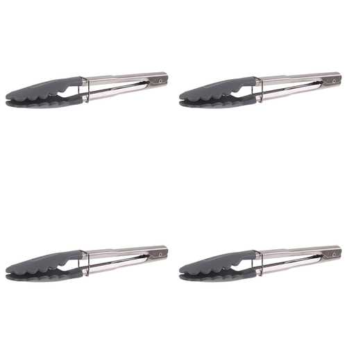 4PK Appetito Stainless Steel Tongs w/ Nylon Head 24cm Charcoal