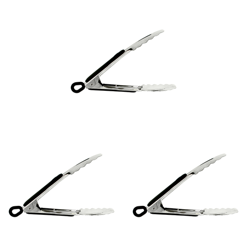 3PK Appetito Heavy Duty Stainless Steel Tongs w/Rubber Grip & Locking Ring 20cm