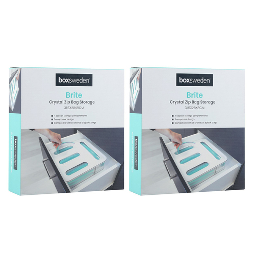 2PK Boxsweden 31.5cm Brite Crystal 4-Section Zip Bag Storer - Clear