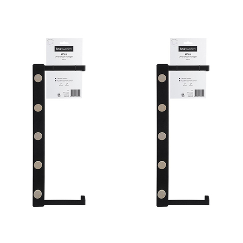 2PK Boxsweden Large 50cm Over Door 5-Wood Hooks Hanger - Black