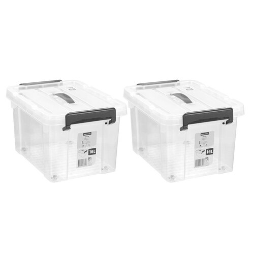 2PK Boxsweden Dura 16L/38cm Carry Box Storage w/ Lid Rectangle - Clear