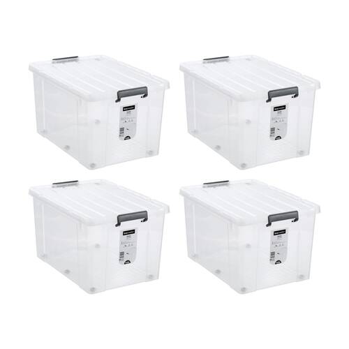 4PK Boxsweden Dura Storage Box 100L 67x47x38.5cm Lock Lid w/ Carry Handles