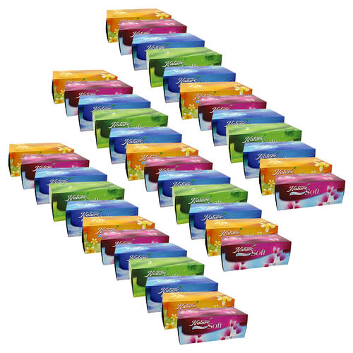36PK Nature Soft 168-Sheet Pull-Up Paper Facial Tissue Box Assorted