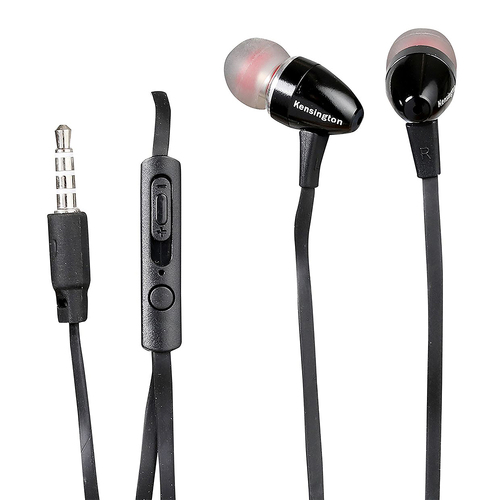 Kensington Wired Stereo Earphones In-Ear Earbuds w/ On-Cable Mic Black