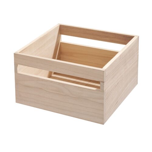 iDesign Wood 10x10cm Storage Bin w/ Handles - Natural