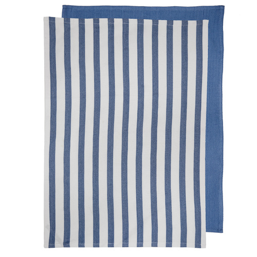2pc Ladelle Raya Cotton Bamboo Fabric Kitchen/Tea Towels Blue 50x70cm