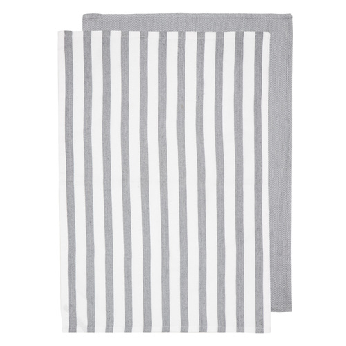 2pc Ladelle Raya Cotton Bamboo Fabric Kitchen/Tea Towels Grey 50x70cm