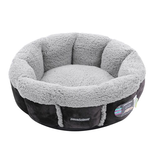 Paws & Claws Primo Plush 50cm Snuggler Pet Bed Round - Grey/Charcoal
